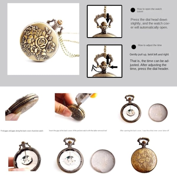 Steampunk vintage stil kvarts lommeur med kæde