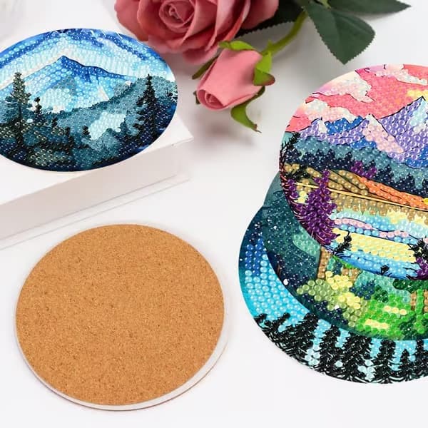 igoodom 8 stk. Diamond Art coaster-sæt til voksne, DIY-håndværkssæt 8 Pcs Coaster(10cm Dia) MB282