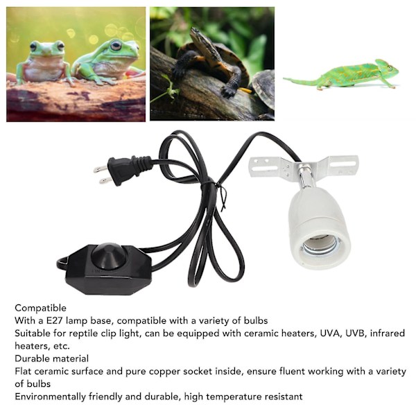 Reptil Keramik Varmelampe Holder E27 400w Drejelig Keramik Opvarmnings Pære Base Med Afbryder-dwdz EU Plug