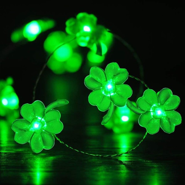 Led String Lights Paristokäyttöinen - Kaukosäädin 10 Ft 40 Leds - Lucky Clover Käsintehdyt valonauhat Makuuhuoneen Juhlaan Vihreän Sisustus