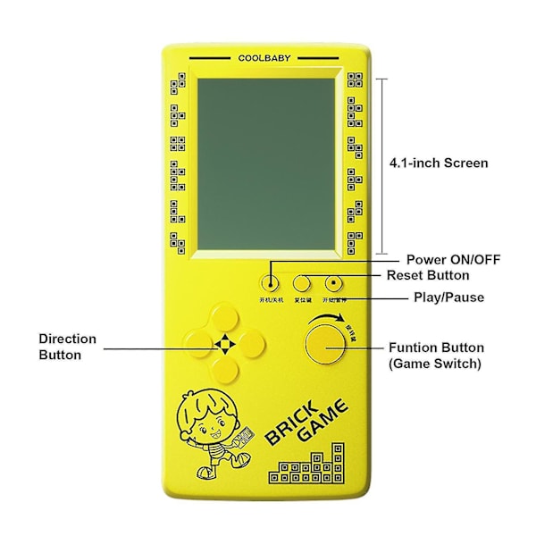 Rs-100 Tetris Spillkonsoll Klassisk Blokkspill Puslespillspill Spiller Håndholdt Spillmaskin Murspill Batterier Ikke Inkludertbeyamis G - shengxin Yellow