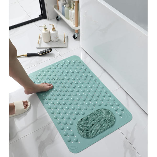 Halkskyddande badmattor för badkar, starka sugkoppar och bekvämt fotmassageområde mjuka badmattor Grey
