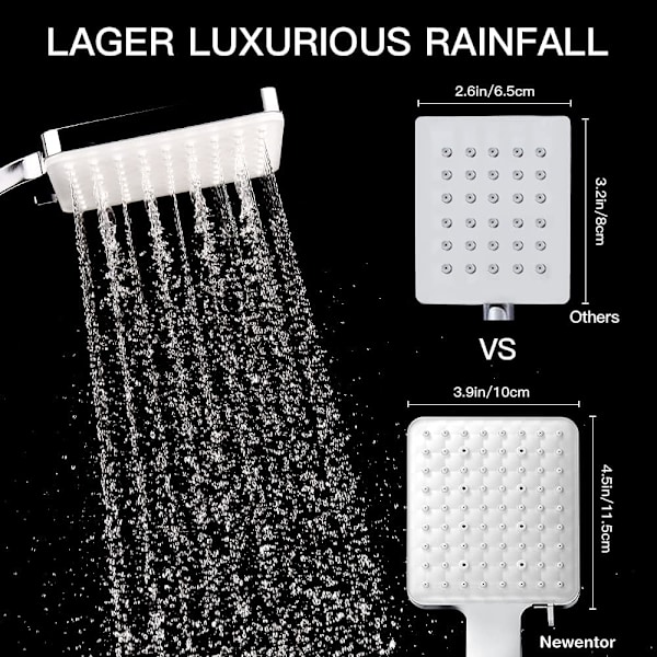Dusjhode, høytrykksdusjhode med 6 moduser, kun dusjhode, universelt vannsparende stort dusjhode Silver Shower Head