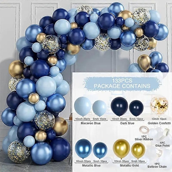 Blå Ballongbue Sæt, 133 stk. Blå Ballongguirlande Sæt med Sequin Latex Balloner til Bryllup, Fødselsdagsfester, Dimission og Baby Shower Balloner D