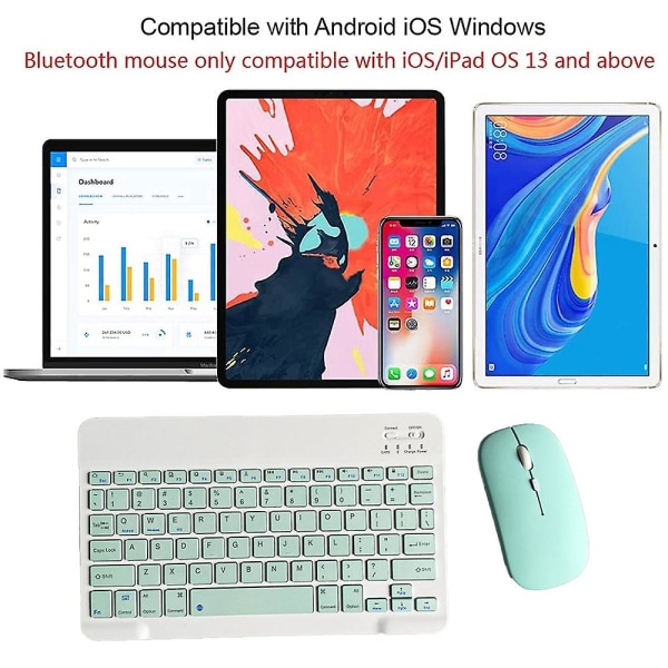 Uppladdningsbart Bluetooth tangentbord och -muskombination Ultratunn bärbar kompakt trådlös mus set för Android Windows Tablettelefon Ipad Ios light green