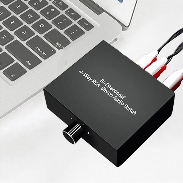 4 Ports Bi-direktionel R L RCA Audio Switcher Box Audio Rotary Switch Plug and Play Audio Splitter