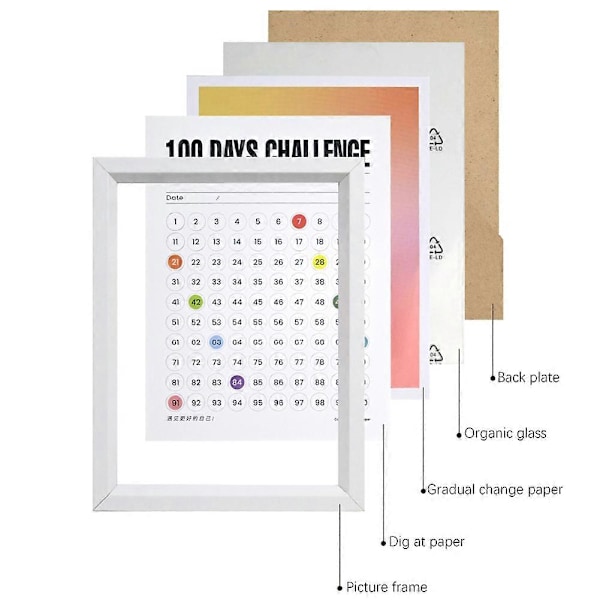 100 Päivän Alaslaskentakalenteri Työpöydälle, Henkilökohtainen Painettu Valokuvakehyksen Boho Luokkahuoneen Sisustus White Photo Frame Warm Yang Powder