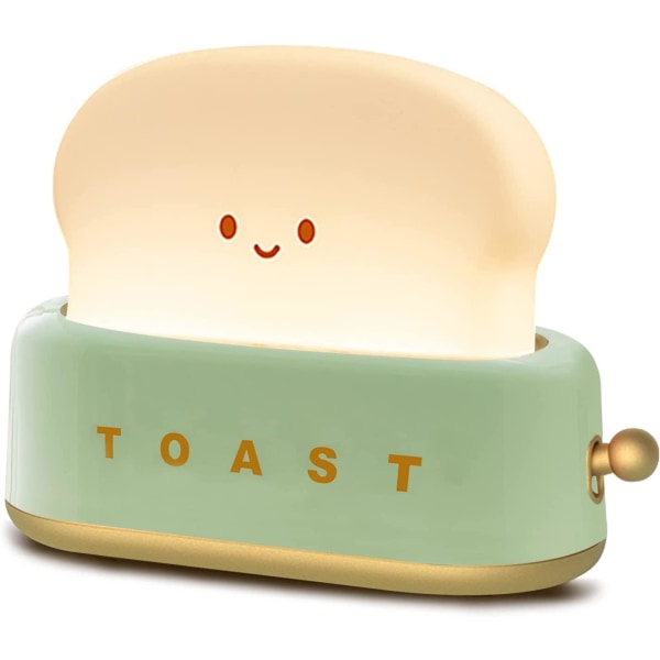 Toast Bread LED Nattlampa, Söt skrivbordsdekor Brödrost Ljus Uppladdningsbar med timer, kreativ design Bärbar sängbordslampa i sovrummet för barn Green