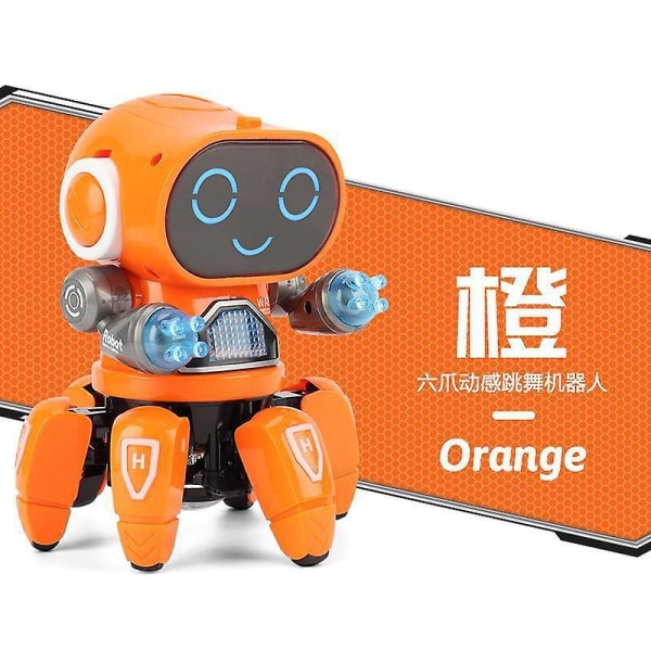 Intelligent elektrisk dansende robotlegetøj til børn med LED-blinkende lys og musik Gårobotlegetøj til drenge piger Julegaver Fjernbetjening Biler & Orange