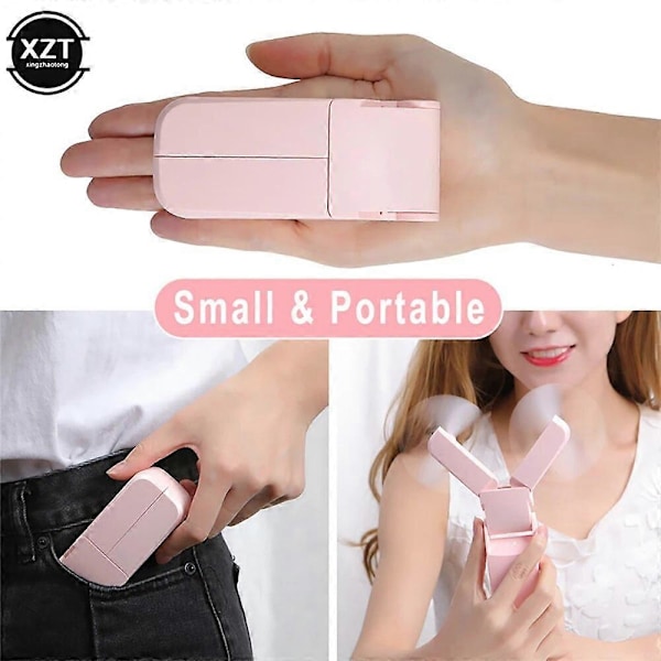 Pienet sähkötuulettimet Mini Kannettava Kaksipäinen Sähkötuuletin USB Ladattava Säädettävä Kannettava Taitettava Suloinen Mini Taitettava Tuuletin Matkoille WHITE