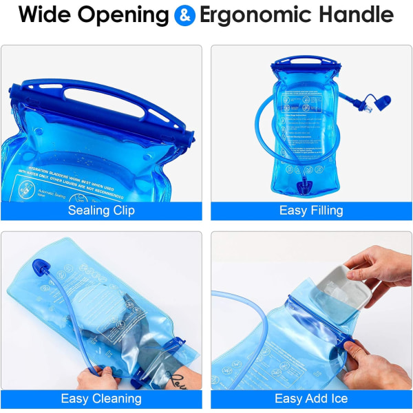 Hydreringsblære, 3 L 2 L 1,5 L Vandblære BPA-fri, 3 Liter Stor Åbning Vandbeholder, Lækagesikker