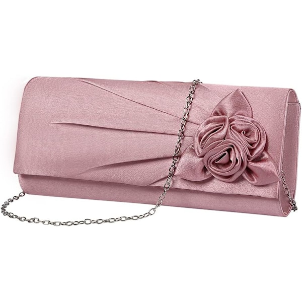 Dam satin kuvertväska med ros, festlig bröllopsfest, bal, brudhandväska, dam axelväska Rose Pink