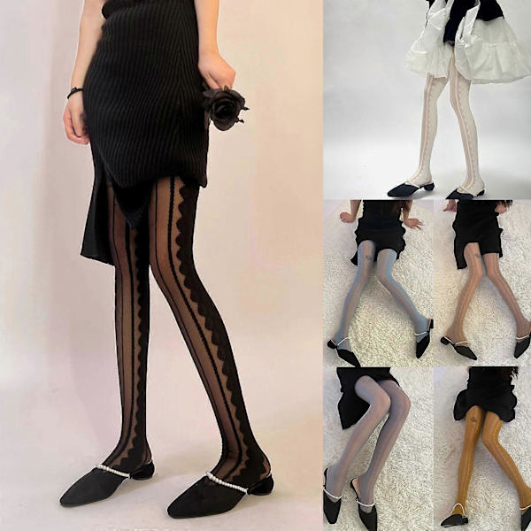 Vita Spetsstrumpor Högmidjade Strumpbyxor för Kvinnor Lolita Favorit Black