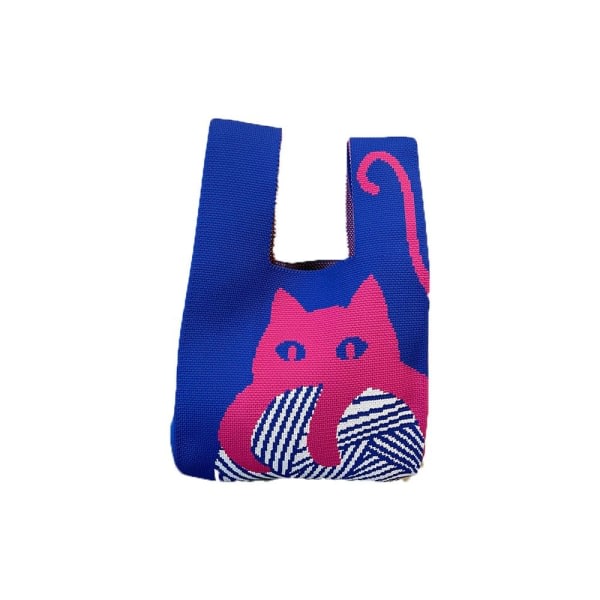 Håndlaget Cat Knit Handbag Dame Mini Tote Bag Shopping Bags blue