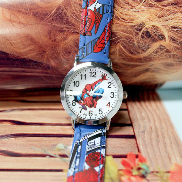 Børne Spiderman Quartz Watch Børn Drenge tegneserie Spider-man armbåndsur i syntetisk læder Present Blue Blue