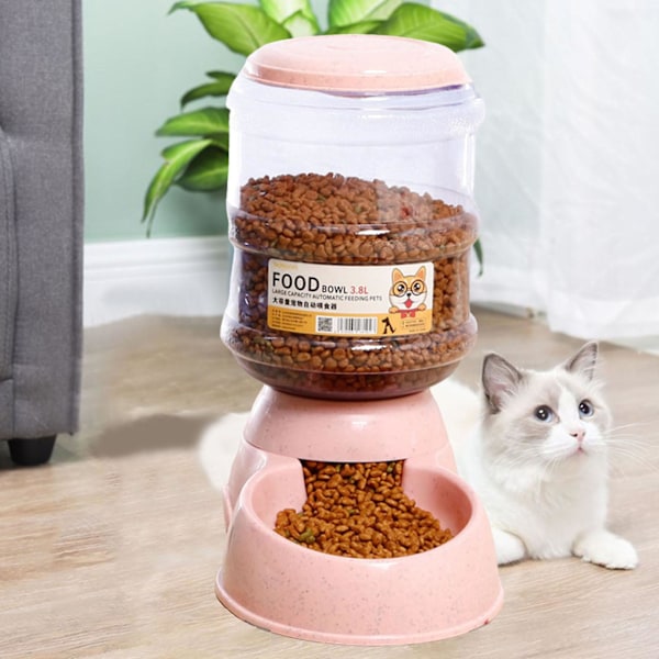 3,8L Automatisk Mat- och Vattenbehållare för Husdjur Stor Kapacitet Gravity Dispenser Halksäker Bas Läcksäker Husdjursmat Dispenser för Katter Hundar Pink B