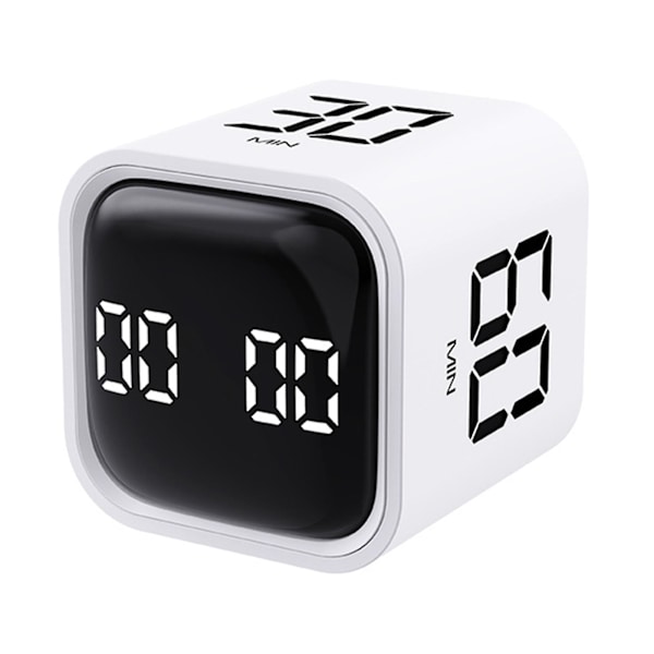 Produktivitets-Terning Timer med Tyngdekraftsensor, Vendbar LED-Skærm, 4 Forudindstillede Tider, Dobbelt Tilstande, Tidsstyring, Nedtælling, Madlavning, Studie, Mini Digital Tid White