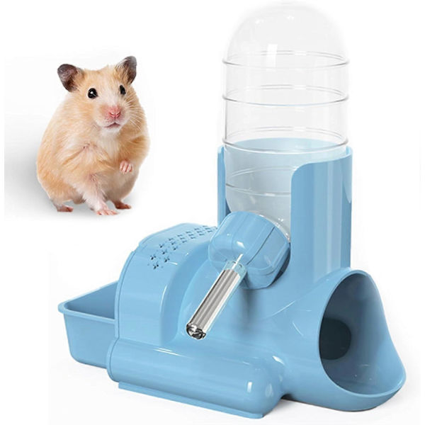 Hamster Vattenflaska, 3 i 1 Vattenflaska Automatisk Flaskdispenser med Matbehållare Bas Hydda För Hamster Mus Råtta Igelkott Blue