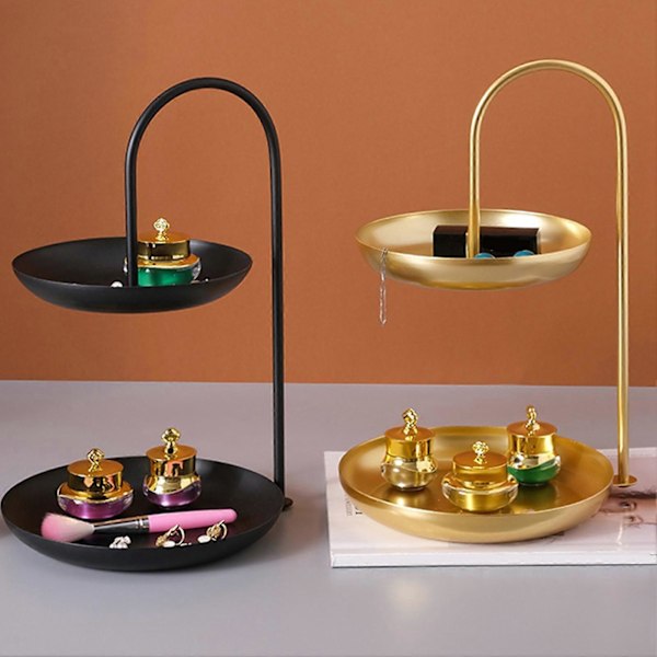 2-lags jern frukt serveringsbrett vanntett flerlags oppbevaringsfat for kaffebord fest Black