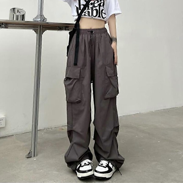 Streetwear Cargo -housut naisille, rennot vintage-tyyliset leveälahkeiset suorat housut, lenkkeilyhousut isoilla taskuilla, ylisuuret haalarit, collegehousut Dark Grey XL