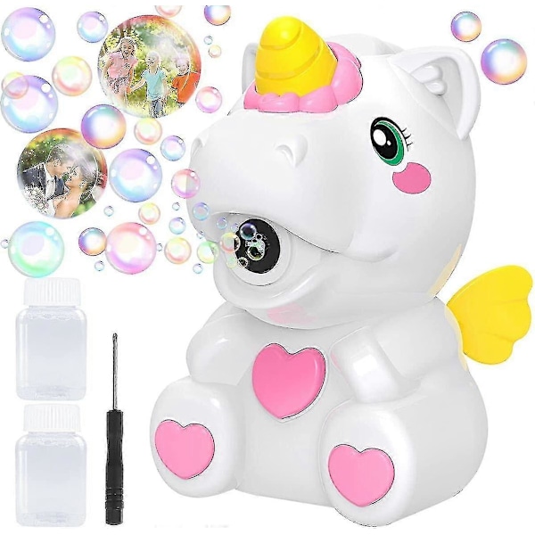 Bubbelmaskin för Barn, Automatisk Bubbelblåsare Leksak för Pojke Flicka Småbarn, Enhörning Bärbar Bubbelblåsare med Bubbelvätska för Inomhus Utomhus
