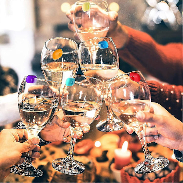 48 stycken vinglascharm-markeringar i silikon, dryckesmarkeringar för vinglas, champagneglas, cocktails
