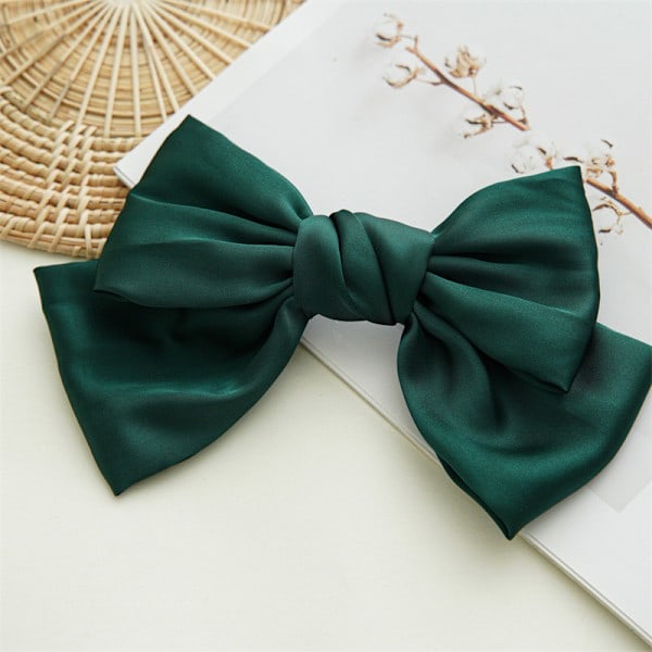 Set of 3 Large Satin Solid 8 Inch Bow Hair Clips Hair Clips for Women, Dark Green, Navy, Black