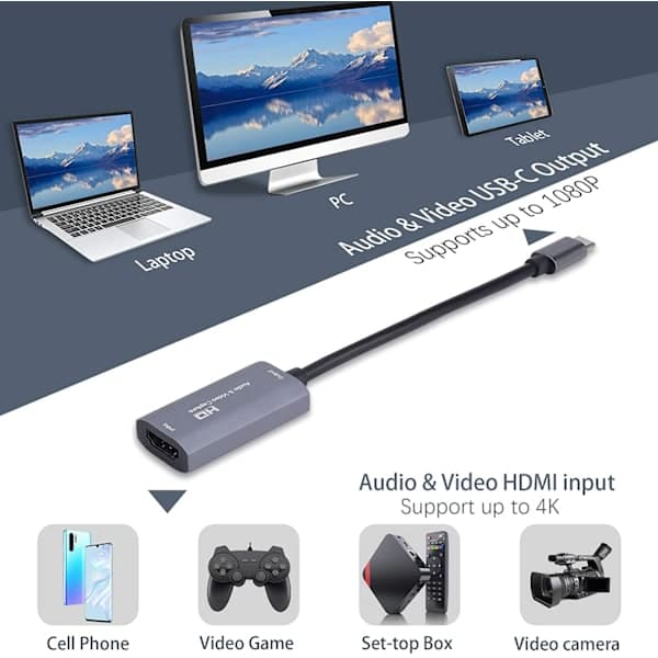 Videoopptakskort / USB-C til HDMI-kompatibel adapter