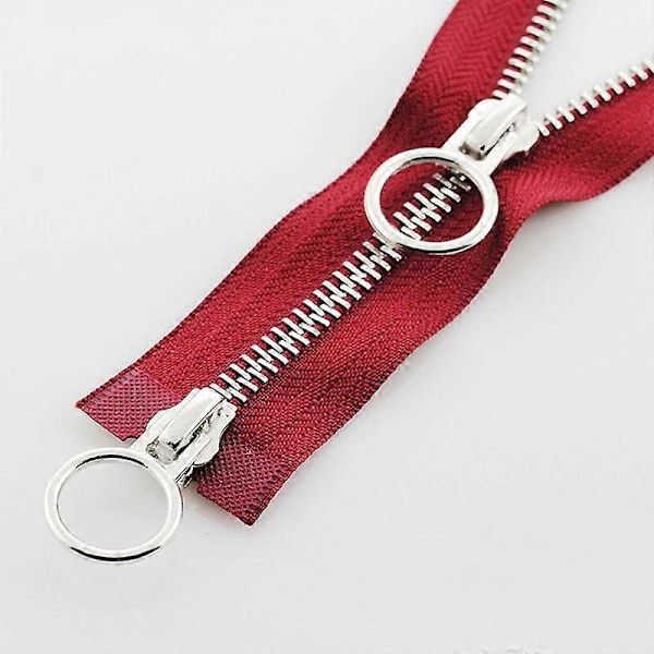 5# 70/90cm Metallivetoketju, jossa kaksoisliukuri ja pyöreä rengas DIY-ompeluun wine red 70cm