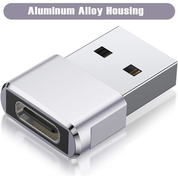 USB till USB C-adapter 3-pack, Typ C hona till USB A hane laddningskabelkonverter för Apple iWatch 8 7 SE, MacBook, iPhone 12 13 14 15 Max Plus Pro, Airpods silver