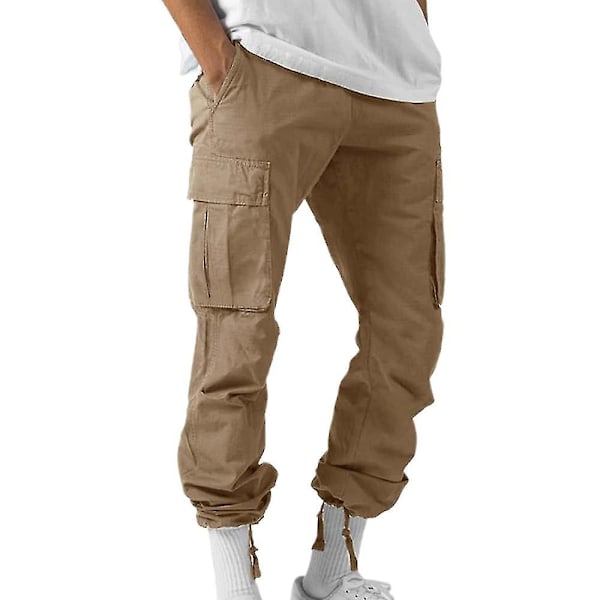 Miesten rennot taisteluhousut monilla taskuilla Khaki 2XL