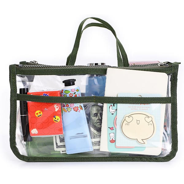 Transparent PVC Indsats Håndtaske Organizer 8 Lommer Rejse Makeup Toilettaske Kosmetisk Lomme Pung Organizer Indsats til Piger Kvinder med Lynlås