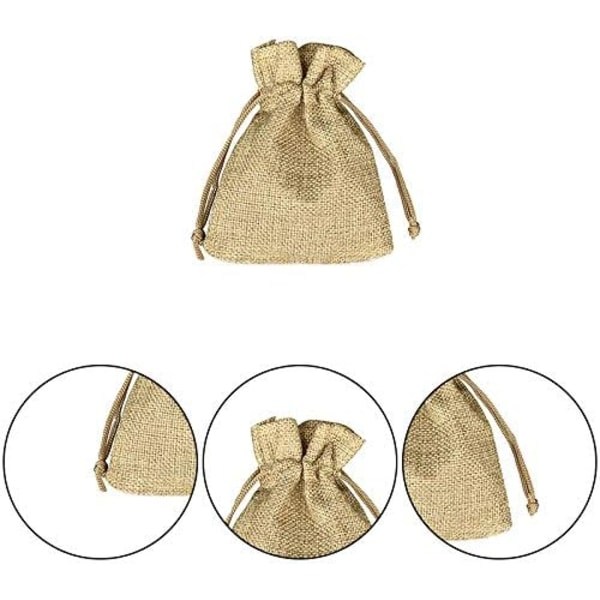 100 stk. Juteposer 7x9cm, Genanvendelige Gaveposer, Juteposer med Snøre til Smykker Gave Fødselsdagsfest Jul Bryllup DIY - Khaki