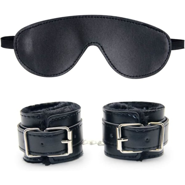 Galaxy Blindfold ja Handcuffs Sleep Eye Mask Nahkaiset säädettävät rannekalvot seksiin