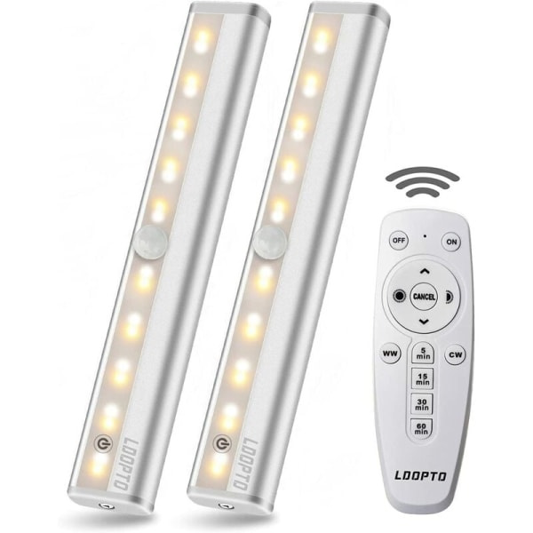 Kjøkken LED-lys med trådløs fjernkontroll, spotlight for hele huset, LED-lys med magnetisk stripe/automatisk på/av-timer, sølv 2 stk