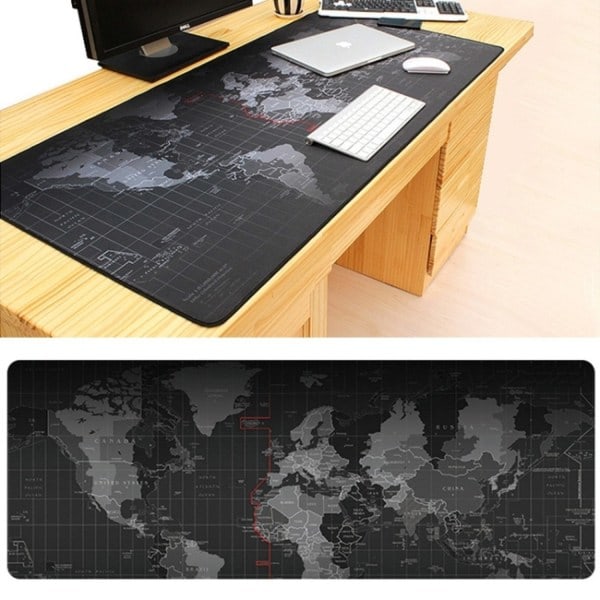 Musemåtte Stor - Gaming - 70x30cm - Verdenskort Sort