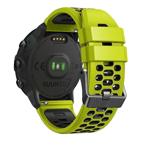 Suunto 7 / 9 / 9 Baro -kelloille kaksivärinen silikoniranneke 24 mm, monireikäinen muotoilu, pikalukitus Lime Black