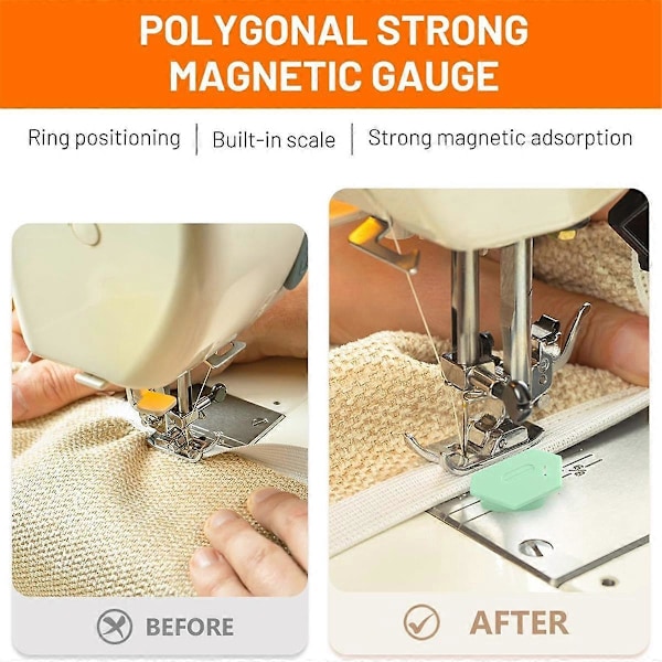 3 st Magnetiska Sömguide för Symaskin - Multifunktionell Polygon Hemmer Guide med Skala, Se