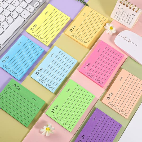 Pakke med To Do List Sticky Notes, Selvklæbende Sticky Notes, Farverig Sticky Notes Blok med Linjer, To Do List Notesblokke til Skolekontormøde