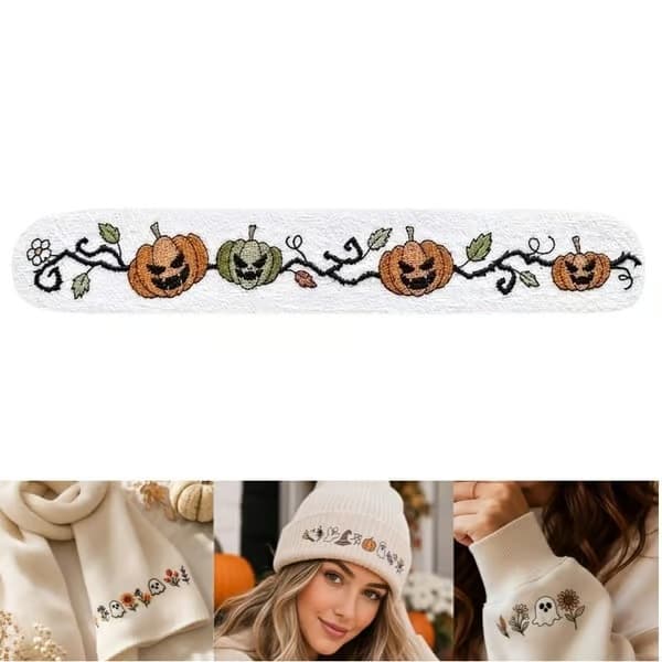 Vattenlösligt broderimönster med Halloween-tema för kläder, anpassningsbart Pumpkin