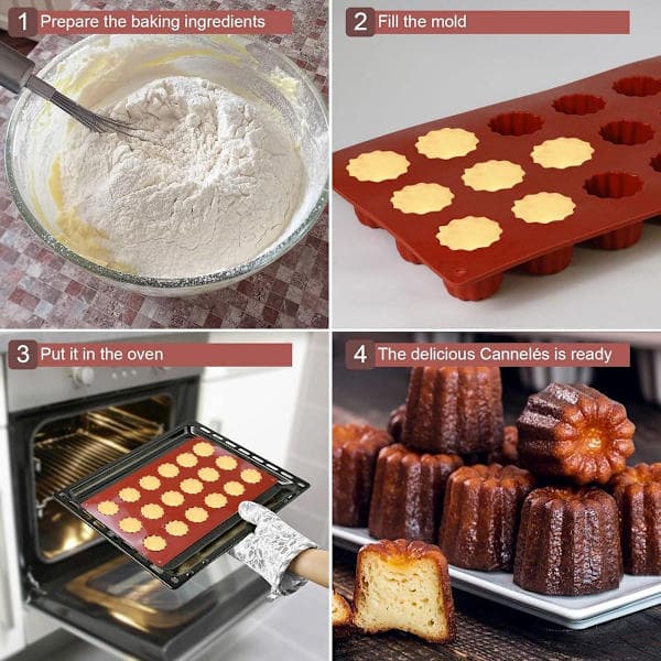 18 X Silikone Mini Cannelé Form - Cannelé Bageform - Silikone Bageform - Diameter 3,5 mm - Non-stick - Cannelé Former - Cannelé Muffinforme