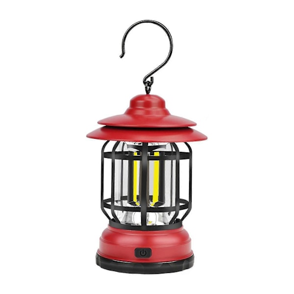 Bærbar Retro Campinglampe Genopladelig Bålplads Med Krog Til Vandreture, Fiskeri Red