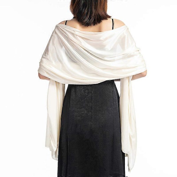 Dam Silke Satin Lång Sjal Omlott Lätt Solid Aftonklänning Bröllopssjal Off-white