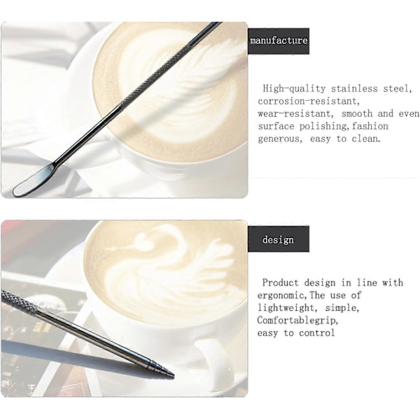 Barista Caf Latte Dekorations Pen Sæt af 3 i Rustfrit Stål