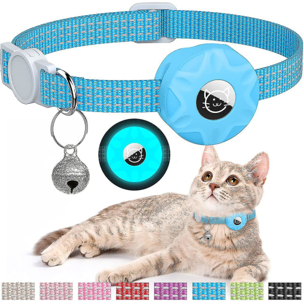 Kattehalsbånd kompatibel med luftmerke, reflekterende kattehalsbånd Breakaway luftmerke kattehalsbånd Luminous Blue