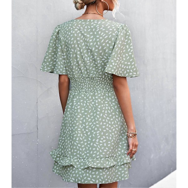 Elegant Grønn Blomstermønstret Kjole med Volangermer - Casual Sommerantrekk for Kvinner, XL