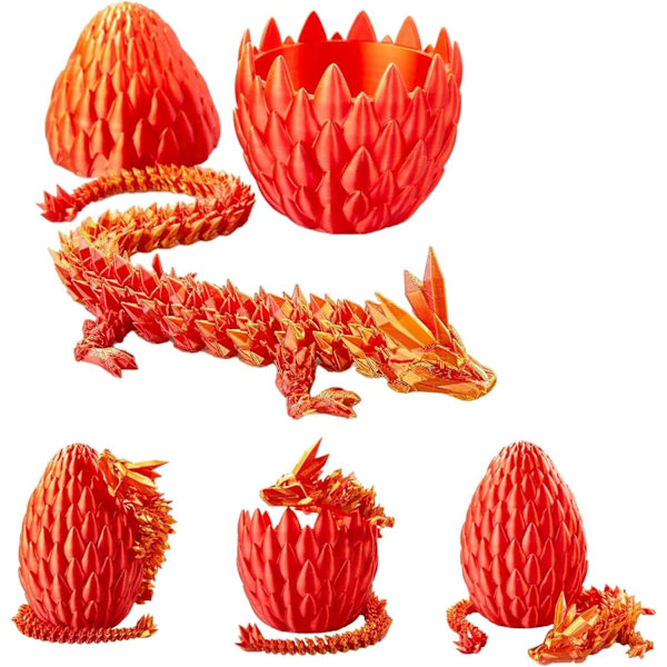 3D-tryckt drakeägg, kristalldrake i drakeägg, överraskningsägg, ledad drake, present till pojkar och flickor