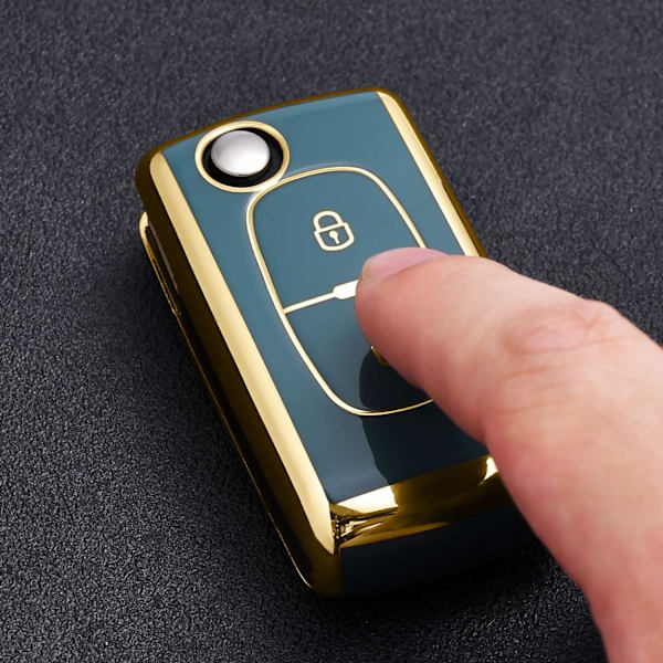 Bilnøgleetui, nøglecover til Peugeot 207 307 308 407 408 3008 5008 Citroen C2 C3 C4 C5 C6 C8 2 knapper nøgleetui tilbehør （Golden Edge Grey)