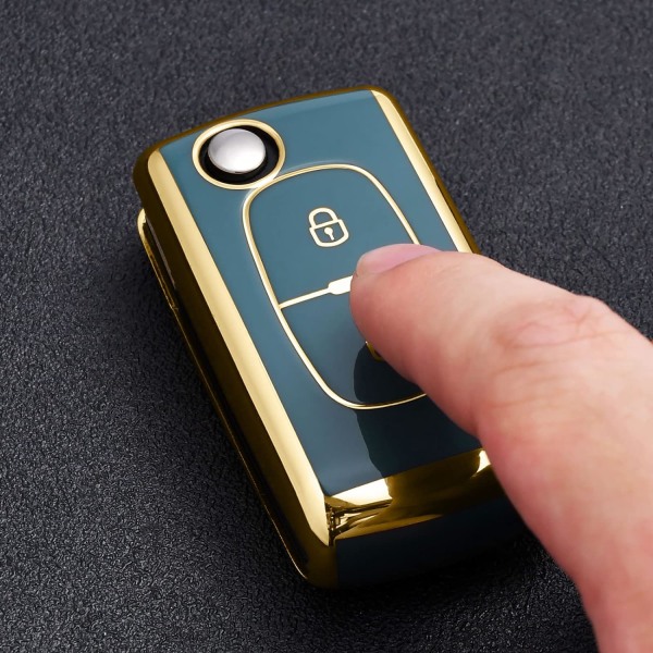 Bilnøkkelboks, nøkkeldeksel for Peugeot 207 307 308 407 408 3008 5008 Citroen C2 C3 C4 C5 C6 C8 2-knappers nøkkelboks tilbehør (Golden Edge Grey)