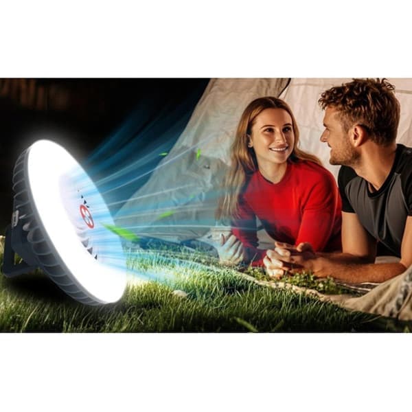 2-i-1 Campinglanterne med Ventilator, Bærbar Bordventilator og LED-lampe, Perfekt til Camping, Udendørs og Hjemme, Langvarig Belysning og Luftcirkulation